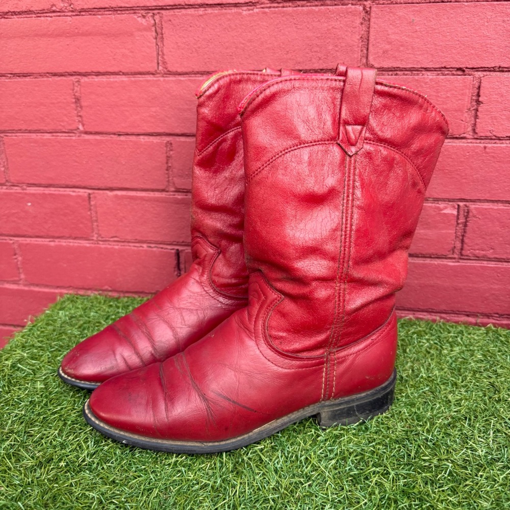 Vintage Acme Red Leather Cowboy Boots Western Style Womens Size 7‎ M Made in USA